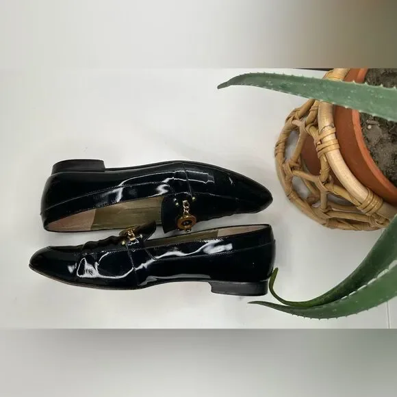 Vintage Gruppo Italiano for Saks Patent Leather Loafers Laila Black Gold Bit 9.5 - Picture 10 of 13